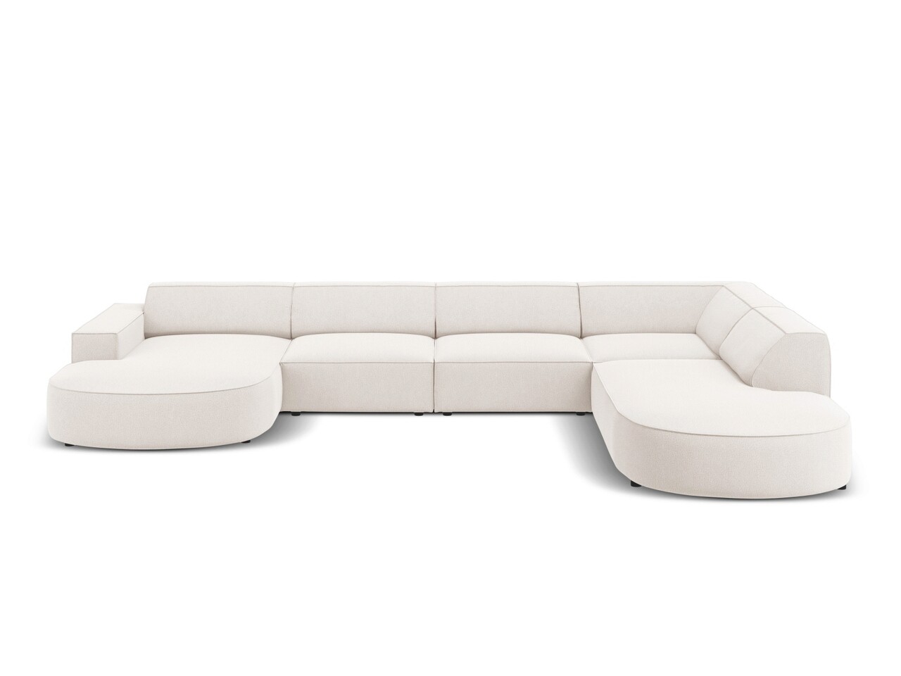 Coltar panoramic dreapta 7 locuri, Jodie, Micadoni Home, BL, forma rotunjita, 364x262x70 cm, poliester, bej deschis Colțare